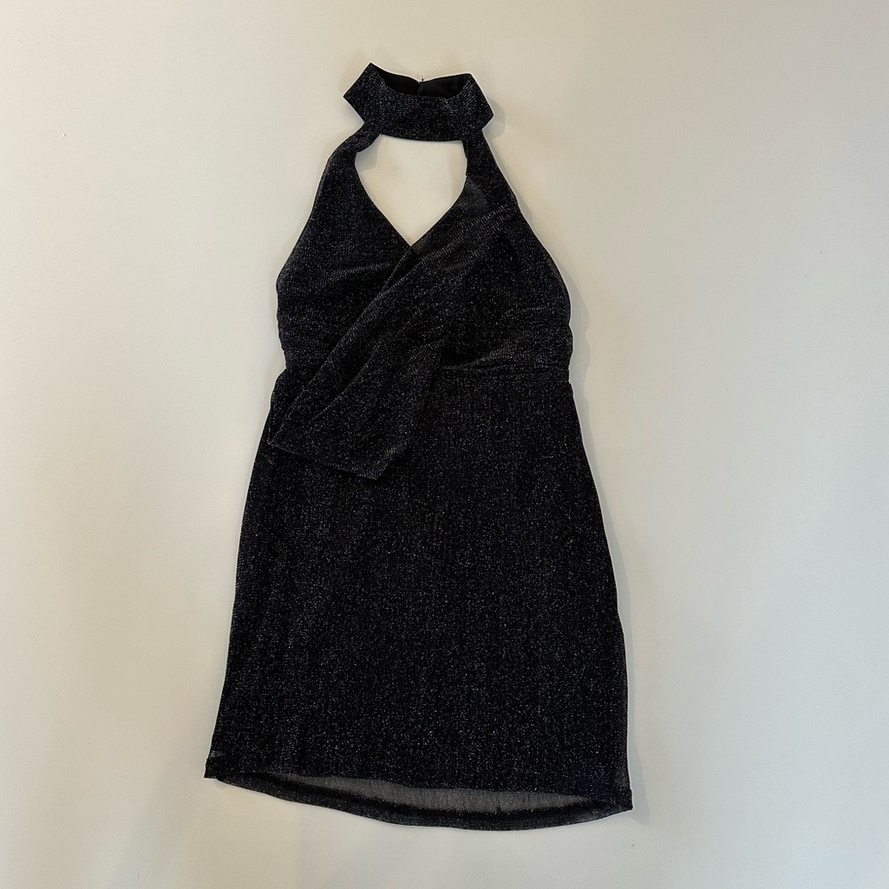 Missguided Black Sparkly High-Necked Cocktail Dress- Size 4